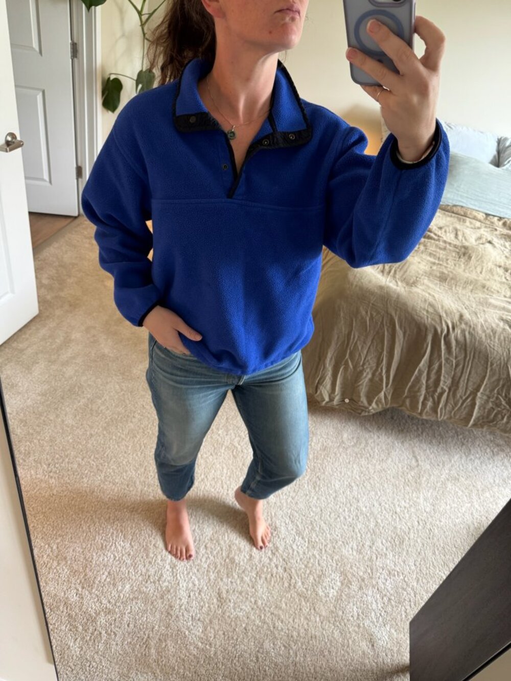 Retro Woolrich Cobalt Blue Polartec Fleece Pullover Size Medium